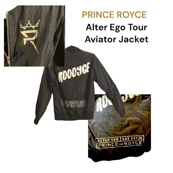 Prince Royce Alter Ego Tour Aviator Bomber Jacket Size XS Gold Logo “Roooyse” - Picture 8 of 16